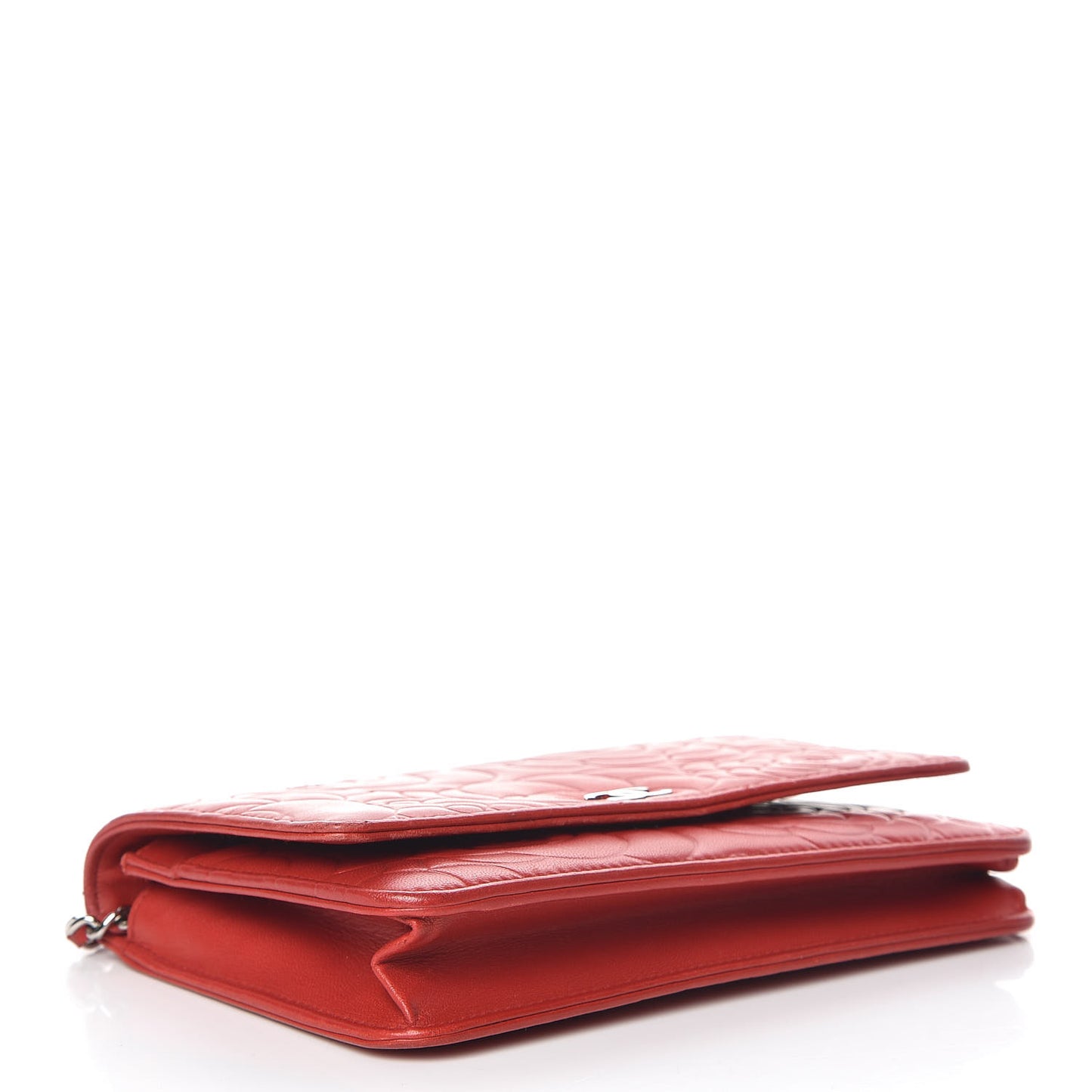 Lambskin Camellia Embossed Wallet On Chain WOC Red