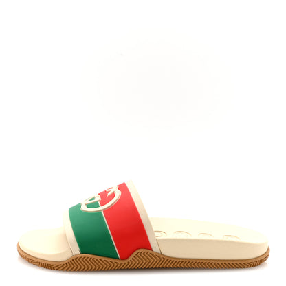 Gucci Rubber Web Womens Interlocking G Slide Sandals 40 Mystic White Green Red 1 of 9