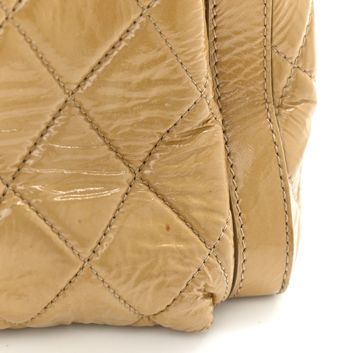 Patent Quilted Day Glo Flap Bag Beige