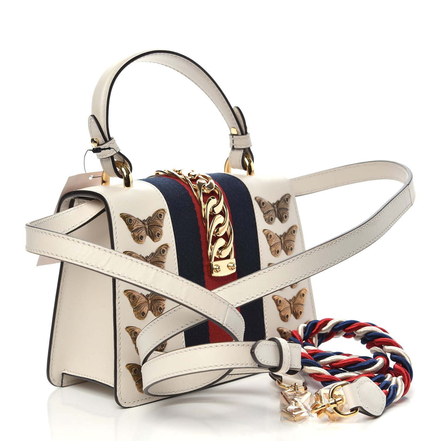 Gucci Calfskin Animal Studs Mini Sylvie Top Handle Bag White 3 of 10