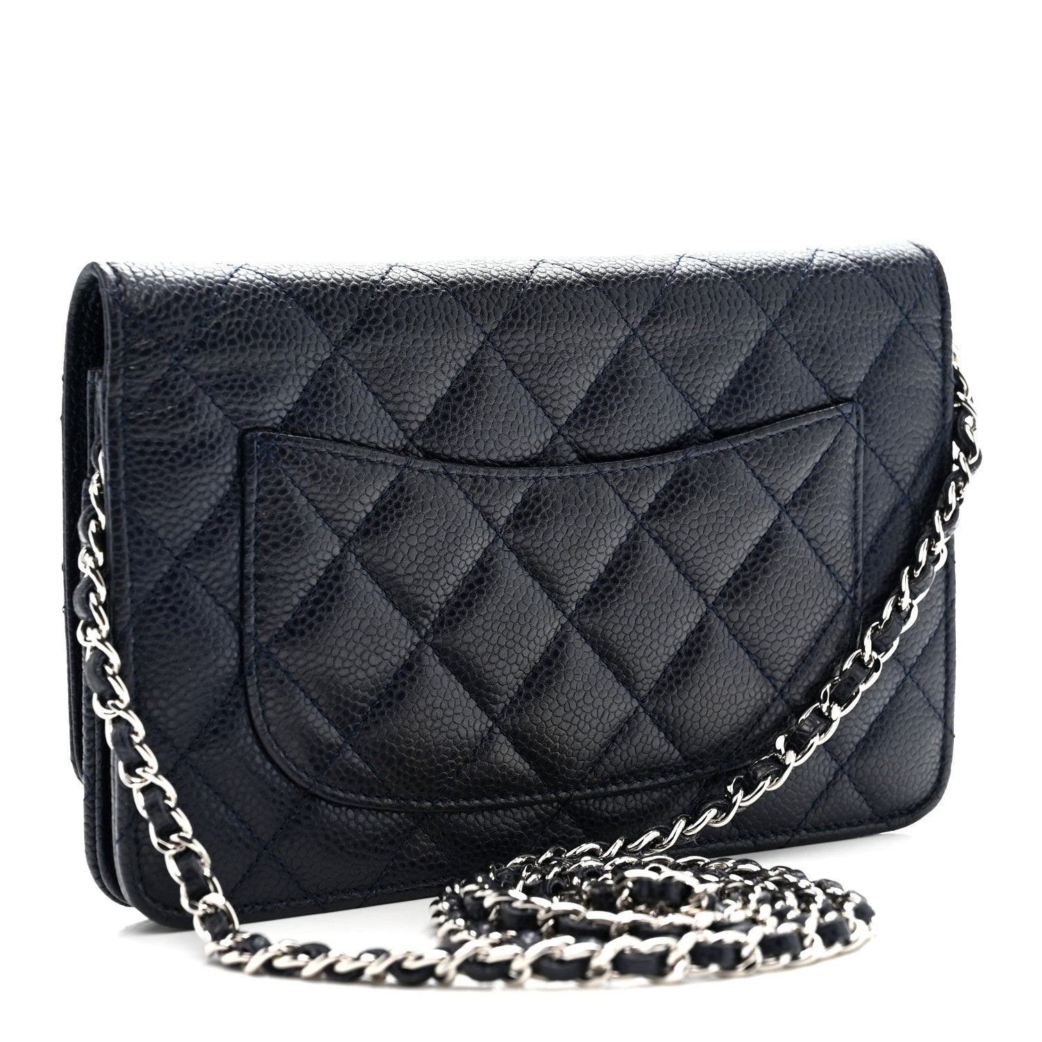 Chanel Caviar Quilted Wallet on Chain WOC Navy Blue 3 of 11