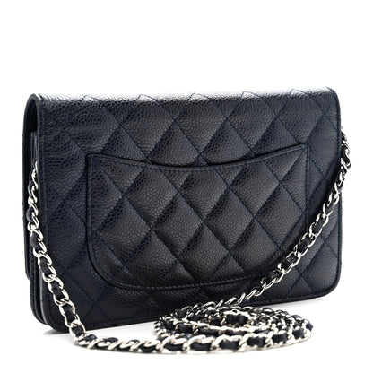Chanel Caviar Quilted Wallet on Chain WOC Navy Blue 3 of 11