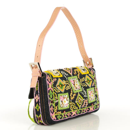 Fendi Denim Snakeskin Beaded Baguette Multicolor 3 of 8