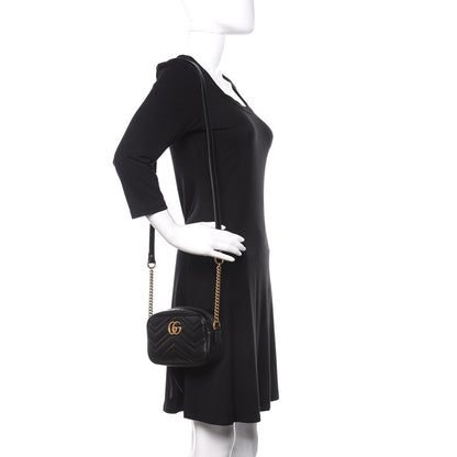 Gucci Calfskin Matelasse Mini GG Marmont Chain Shoulder Bag Black 2 of 10