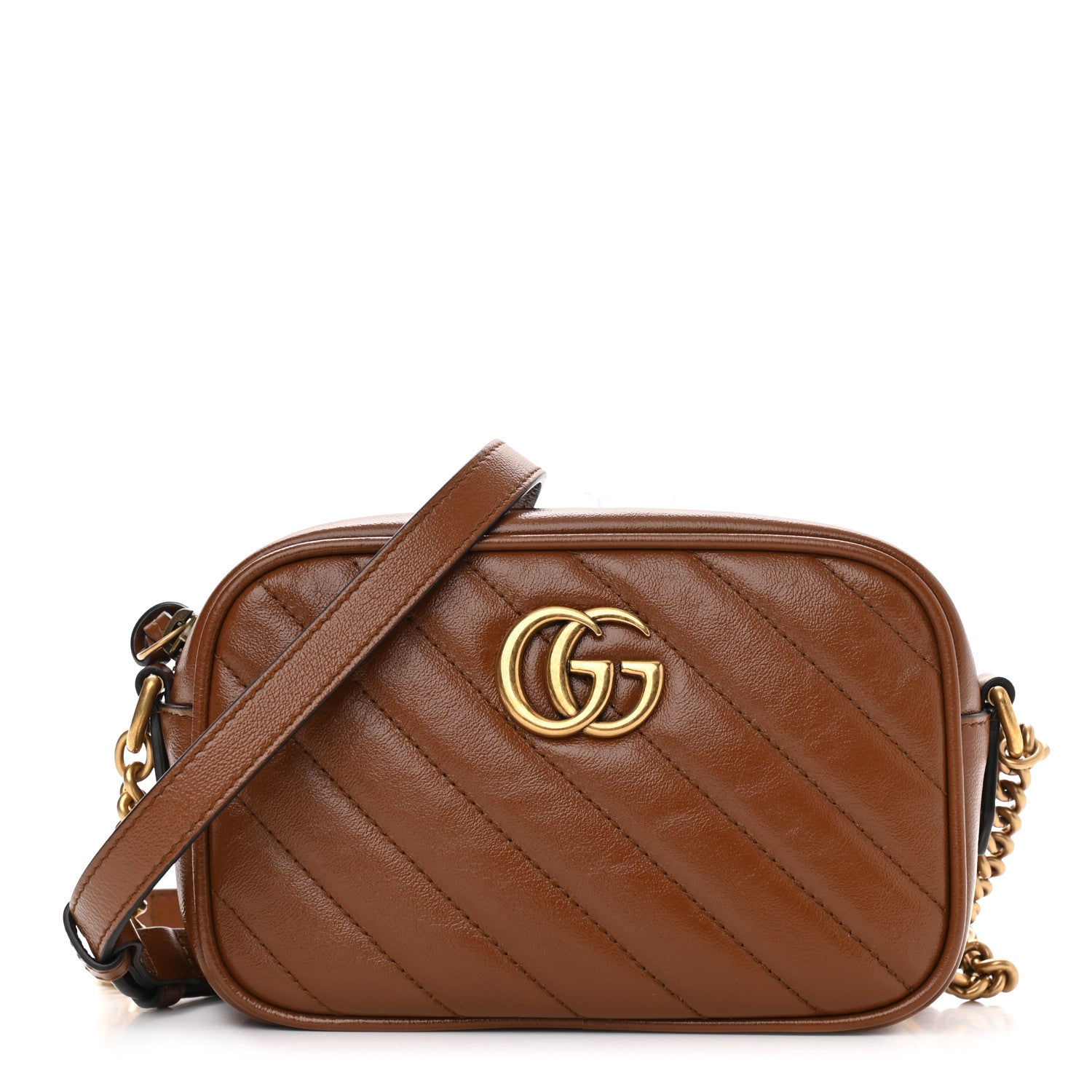 Gucci Glazed Calfskin Matelasse Diagonal Mini GG Marmont Chain Shoulder Bag Cuir 1 of 10