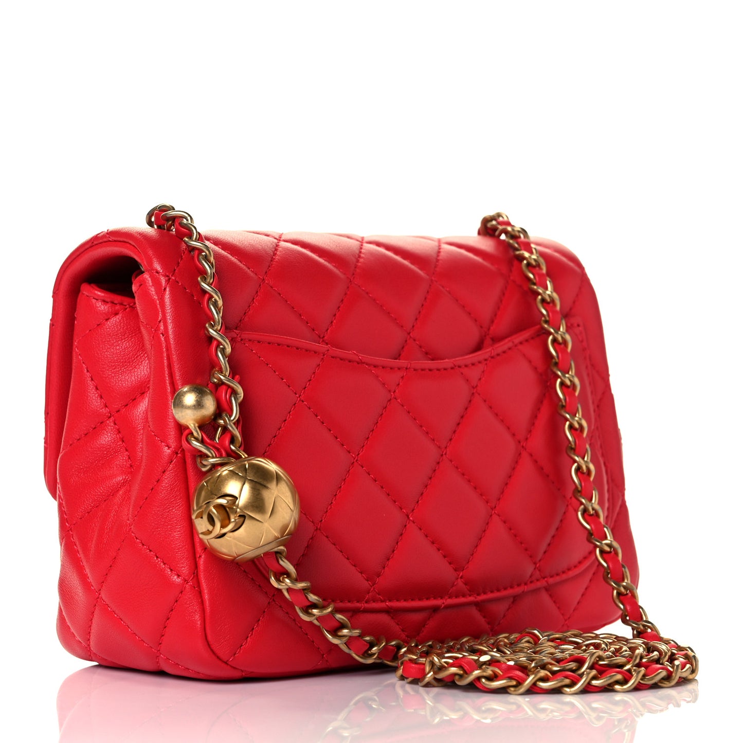 Lambskin Quilted Mini Pearl Crush Flap Red