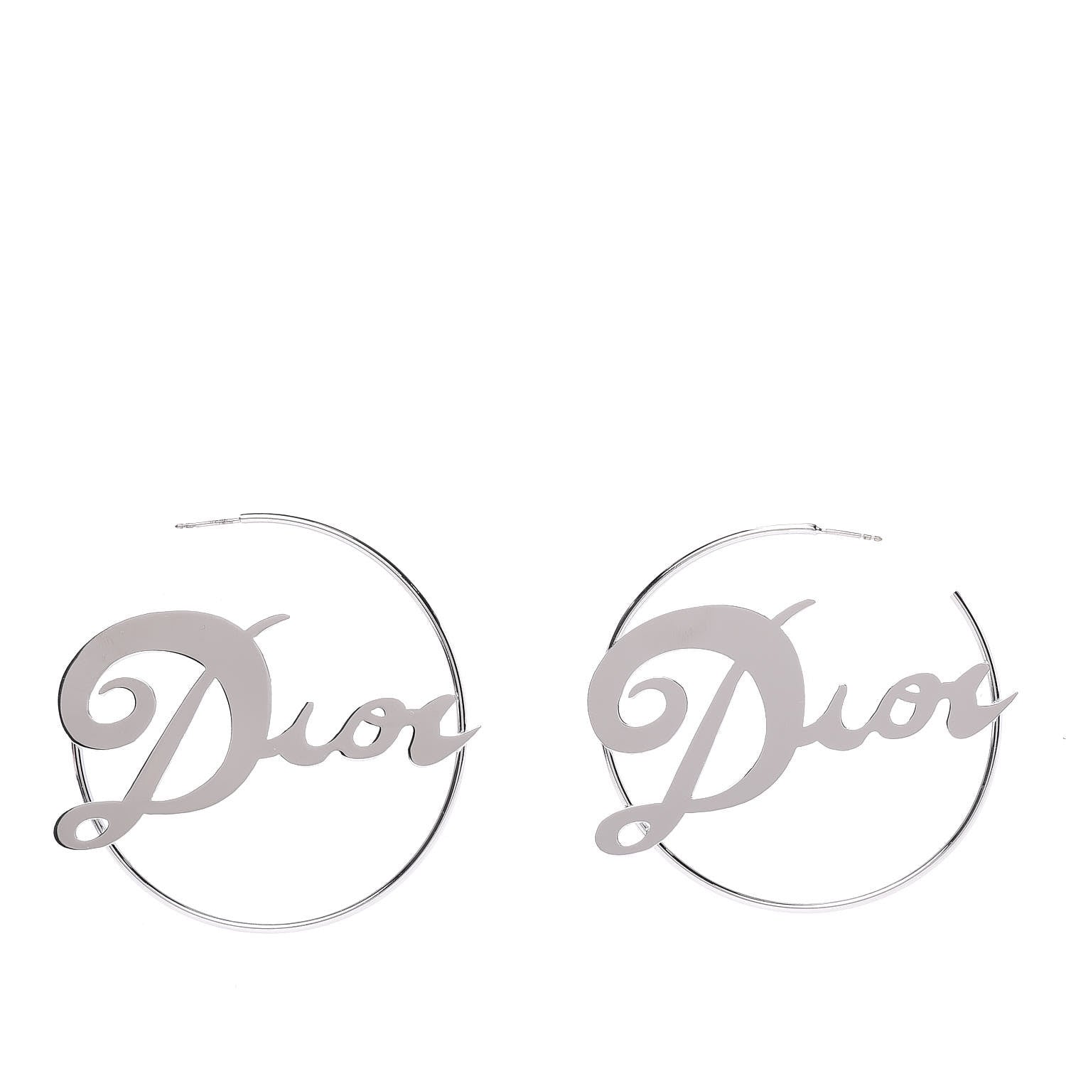 Christian Dior Metal Script Creole Hoop Earrings Silver 2 of 5