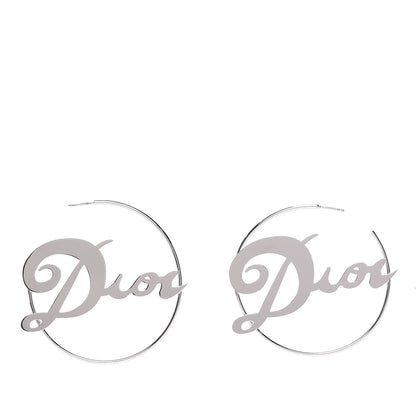 Christian Dior Metal Script Creole Hoop Earrings Silver 2 of 5