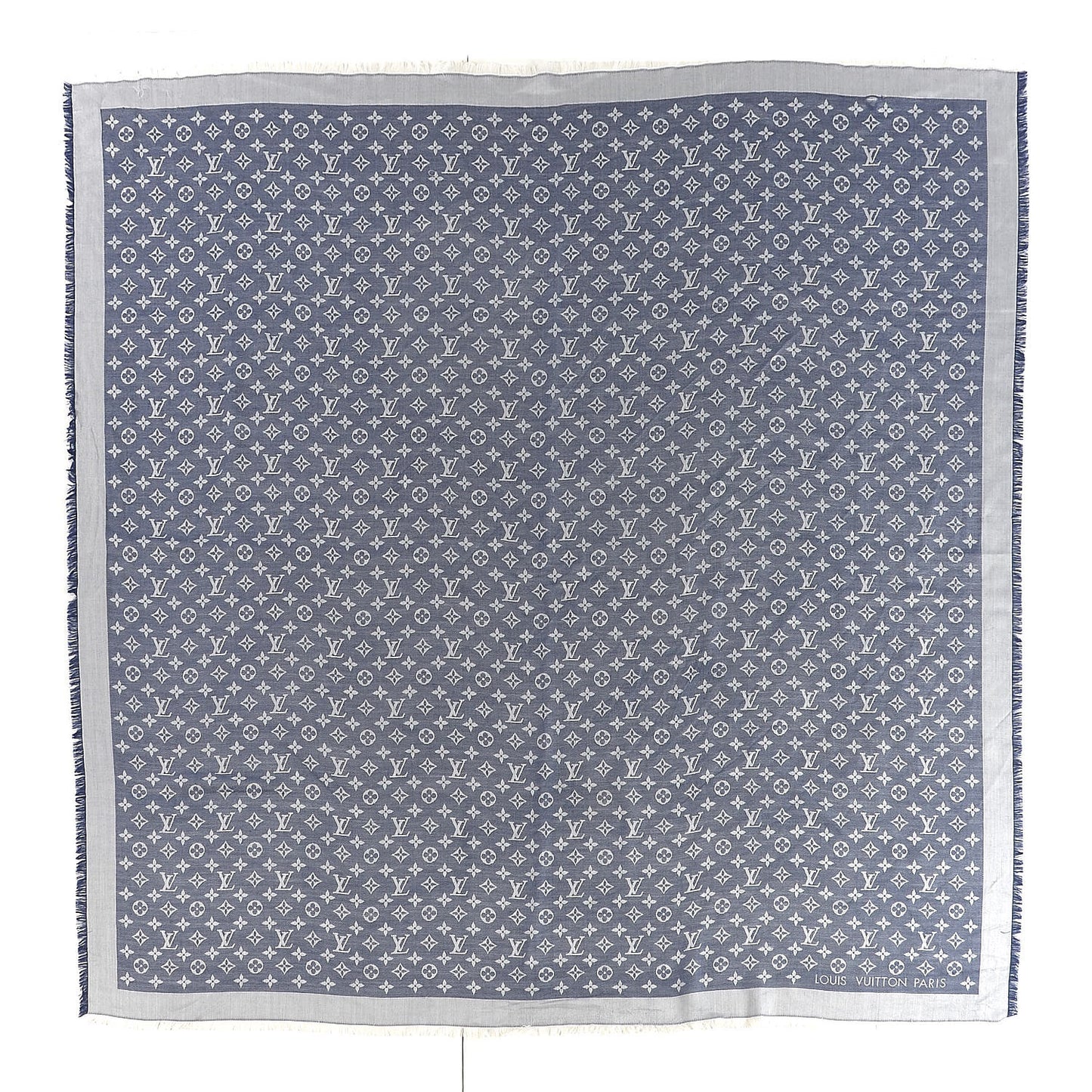Silk Wool Monogram Denim Shawl Blue