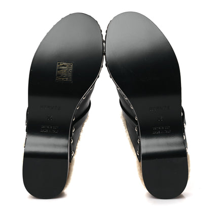 Hermes Calfskin Woolskin Carlotta Mules 35 Black 5 of 10