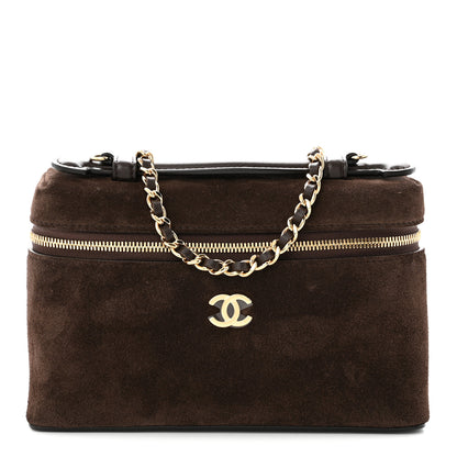 Chanel Suede Calfskin Top Handle Trapeze Small Vanity Case With Chain Dark Brown 1 of 10