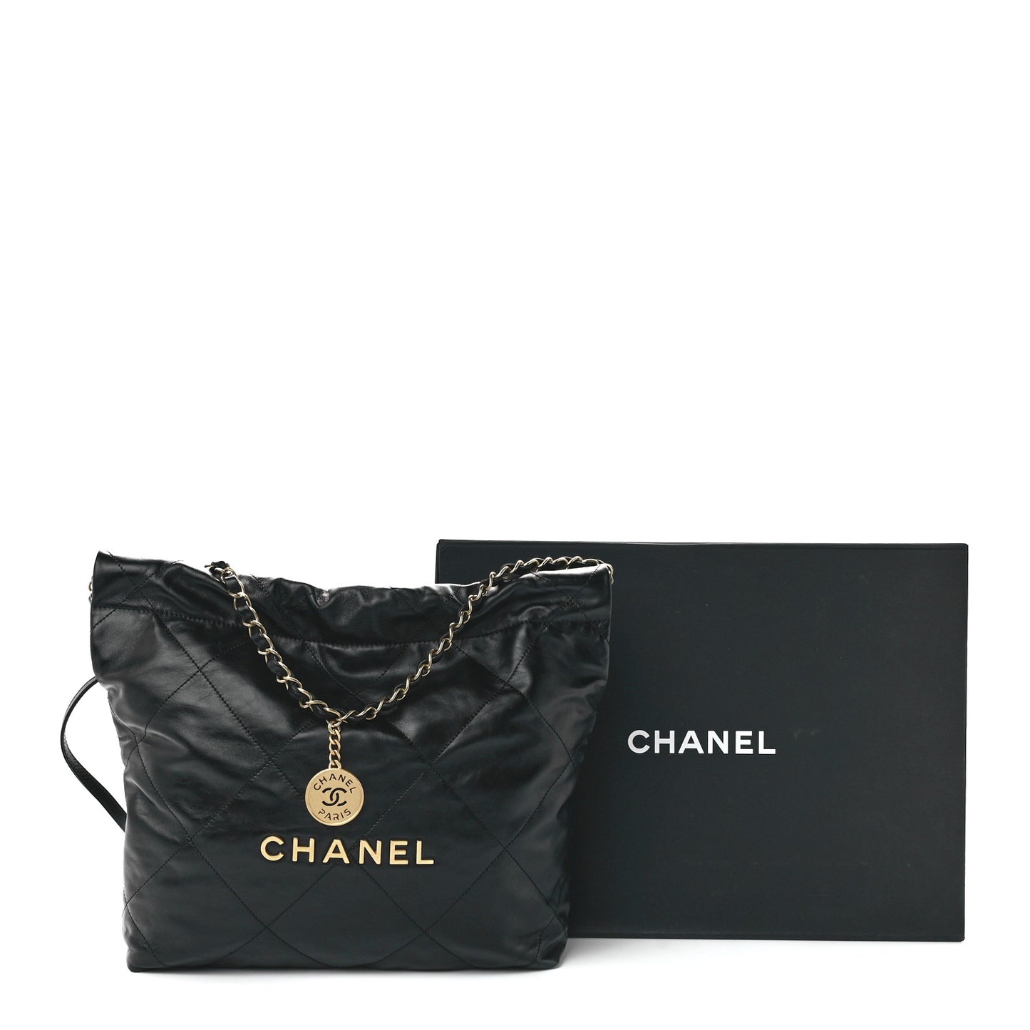 Shiny Calfskin Quilted Small Chanel 22 Black