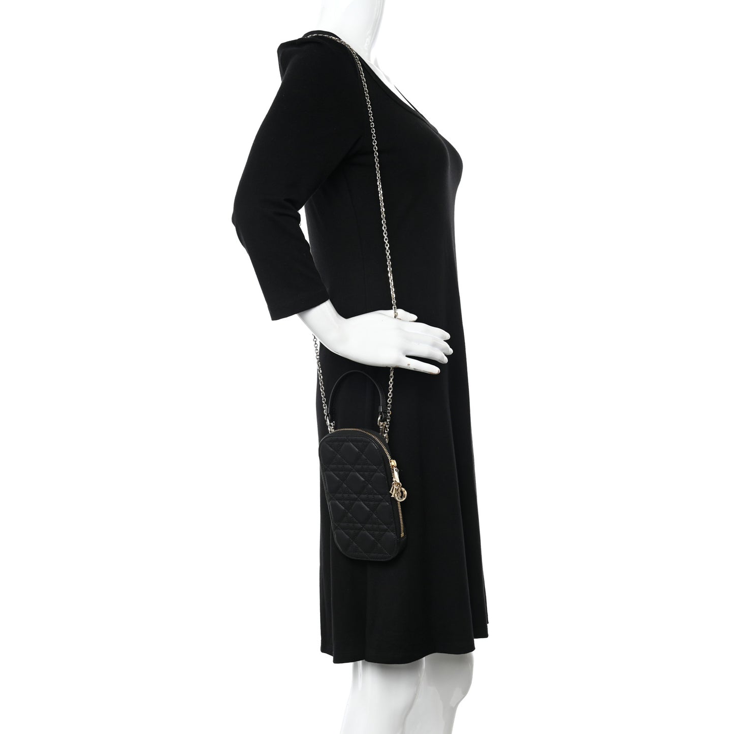 Lambskin Cannage Lady Dior Phone Holder Black