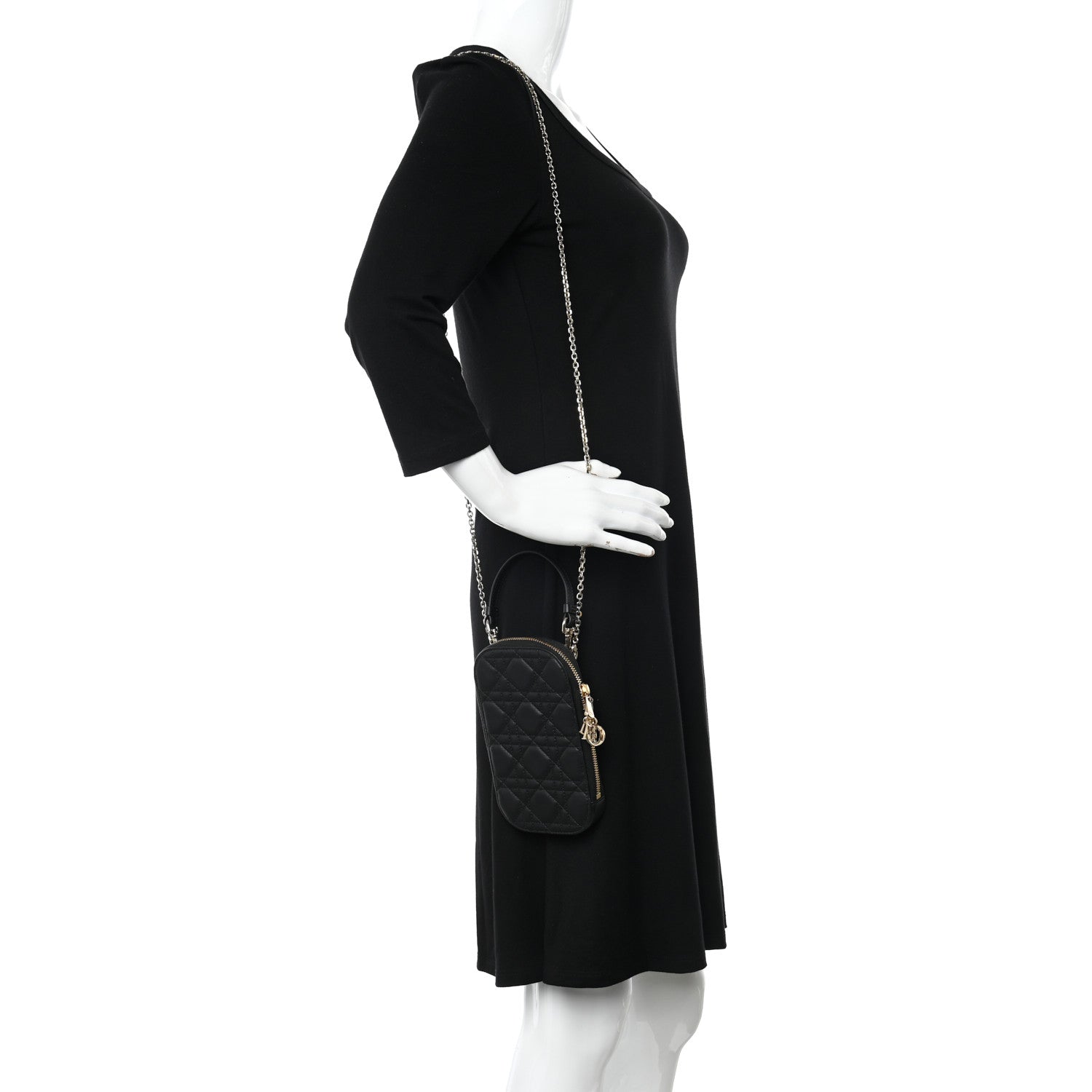 Christian Dior Lambskin Cannage Lady Dior Phone Holder Black 2 of 7