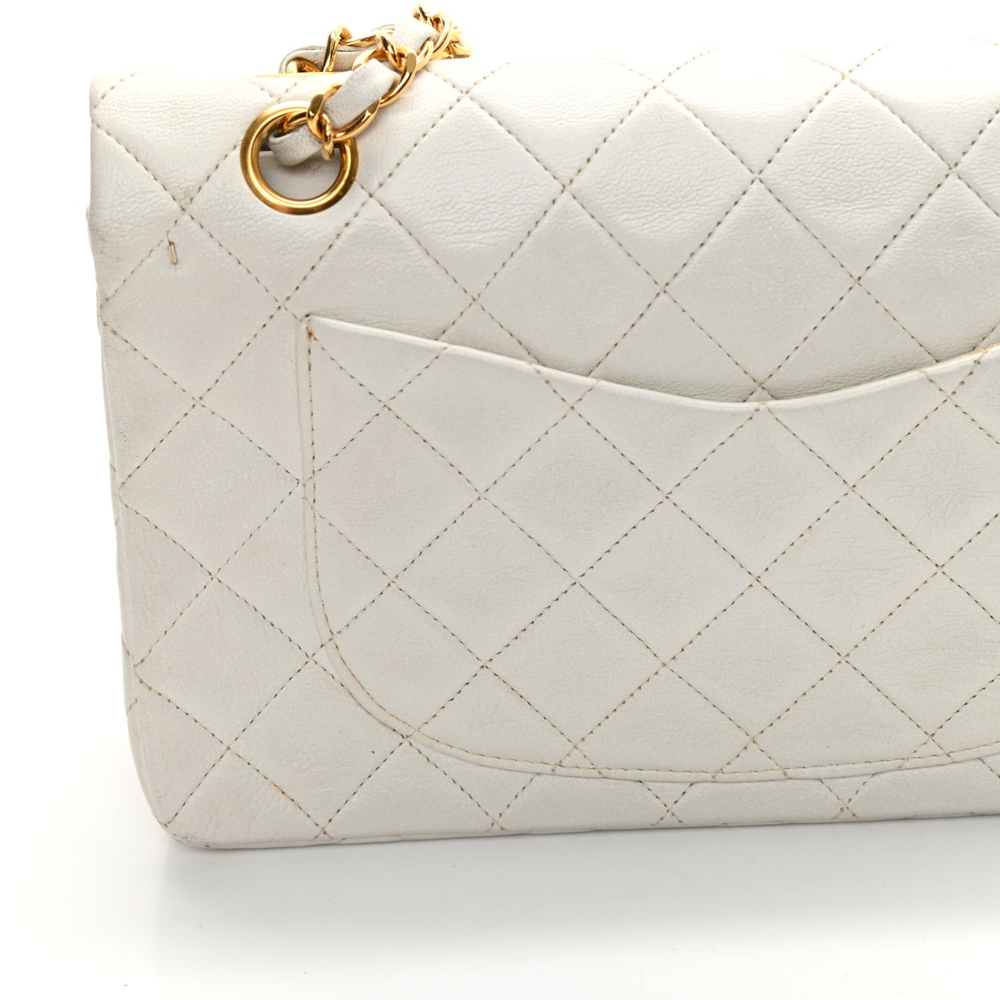Lambskin Quilted Small Double Flap White