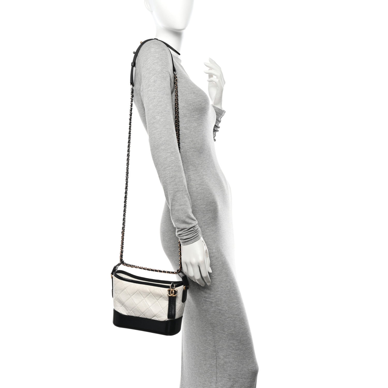 Chanel Aged Calfskin Quilted Small Gabrielle Hobo Black White 2 of 10