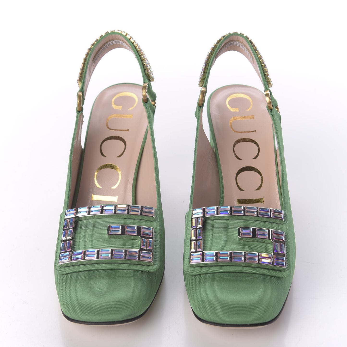 Moire Fabric Crystal Square G Madelyn Slingbacks 35 New Shamarock
