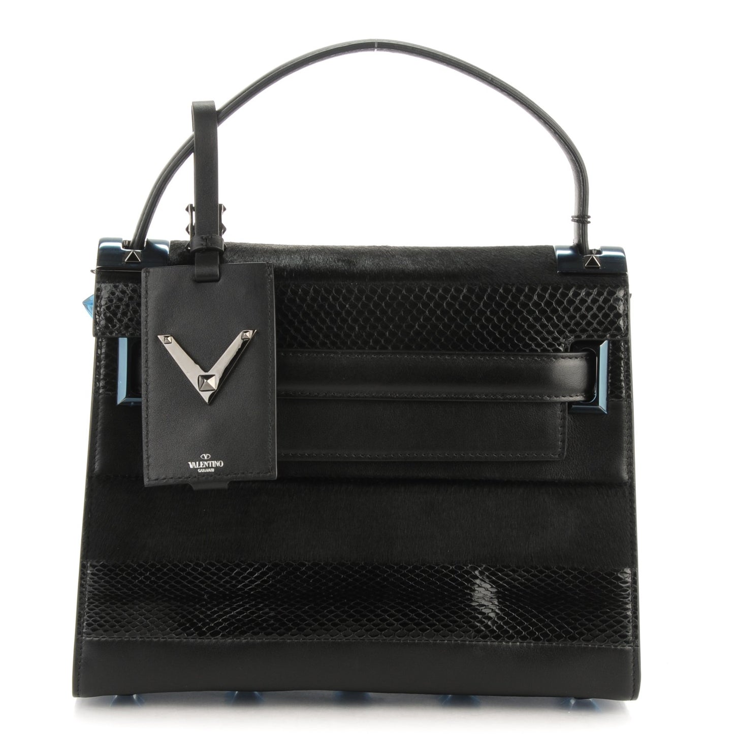 Calfskin Calf Hair Snakeskin Small My Rockstud Frame Bag Black