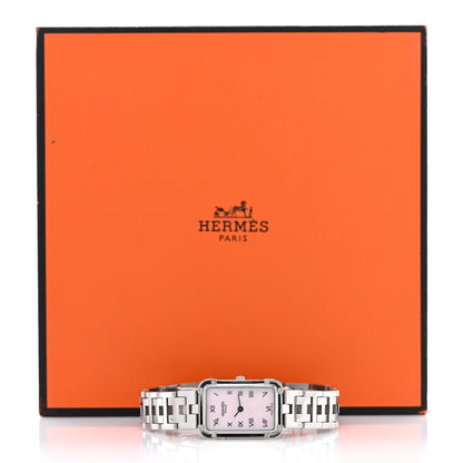 Hermes Stainless Steel Pink Mother of Pearl 18mm Rectangle Croisiere Quartz Watch 5 of 5