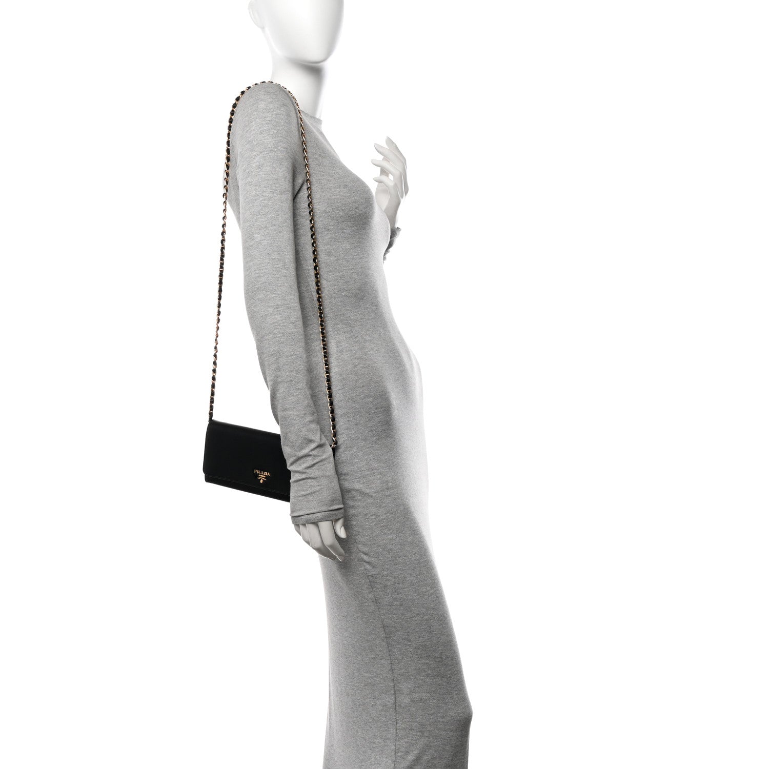 Prada Vitello Move Metal Oro Chain Wallet Black 2 of 11