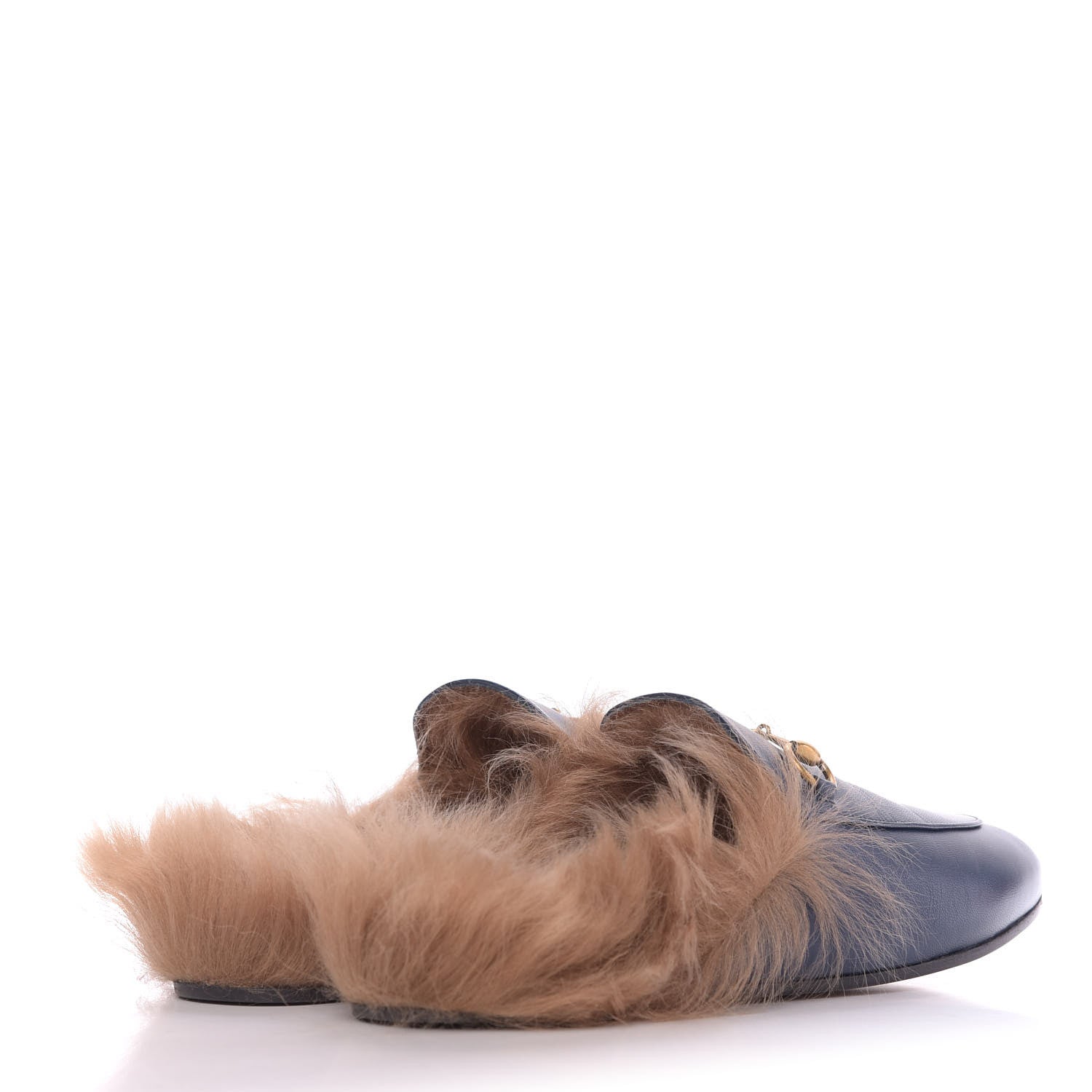 Gucci Malaga Kid Fur Womens Princetown Slippers 39 Blue Agata 4 of 10