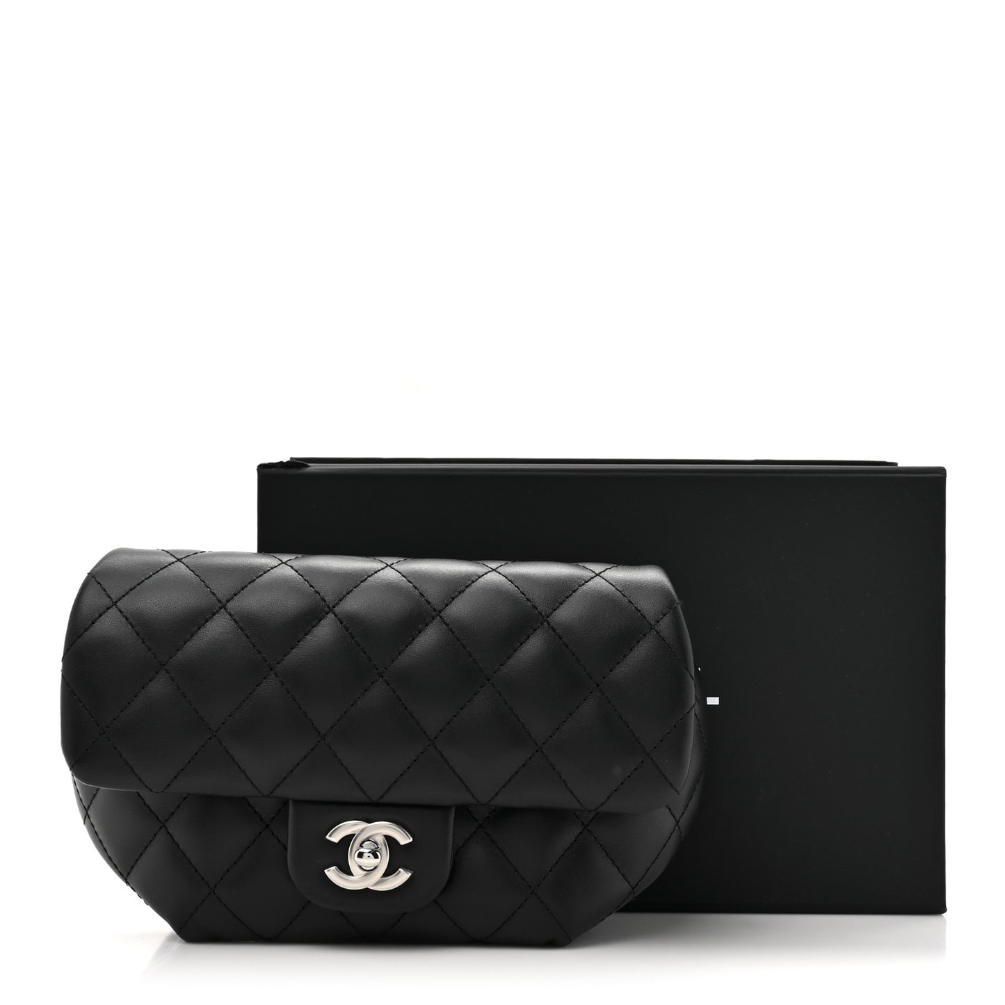 Calfskin Quilted CC Uniform Flap Belt Bag Black