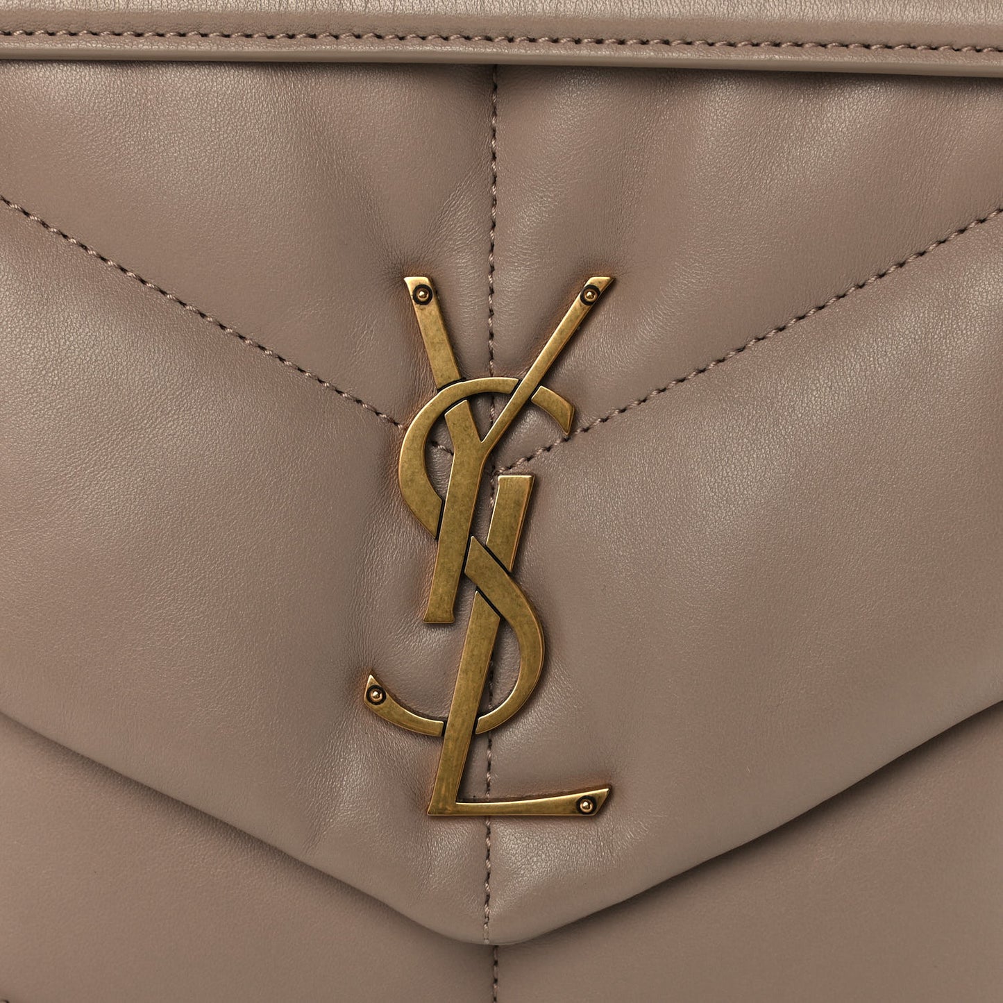Lambskin Quilted Medium Loulou Puffer Monogram Chain Satchel Dark Beige