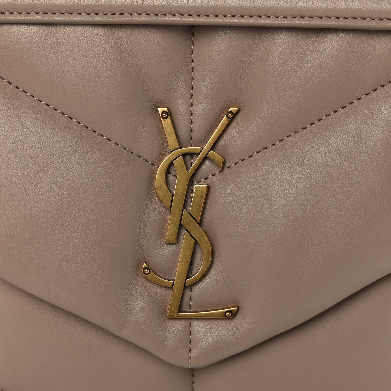 Saint Laurent Lambskin Quilted Medium Loulou Puffer Monogram Chain Satchel Dark Beige 8 of 11