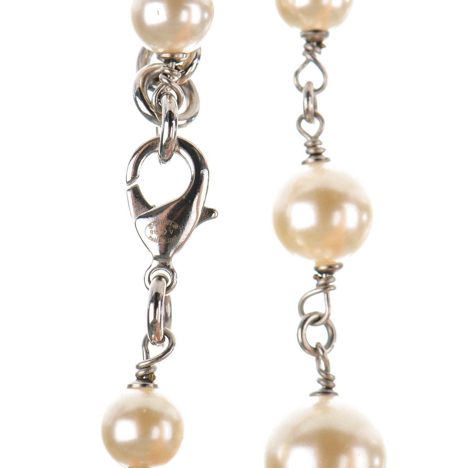 Chanel Crystal Pearl CC Long Necklace Silver 3 of 4