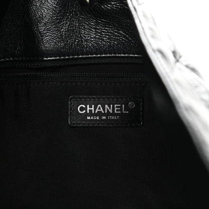Chanel Metallic Crackled Calfskin Quilted Large Big Bang Hobo Black 5 of 9