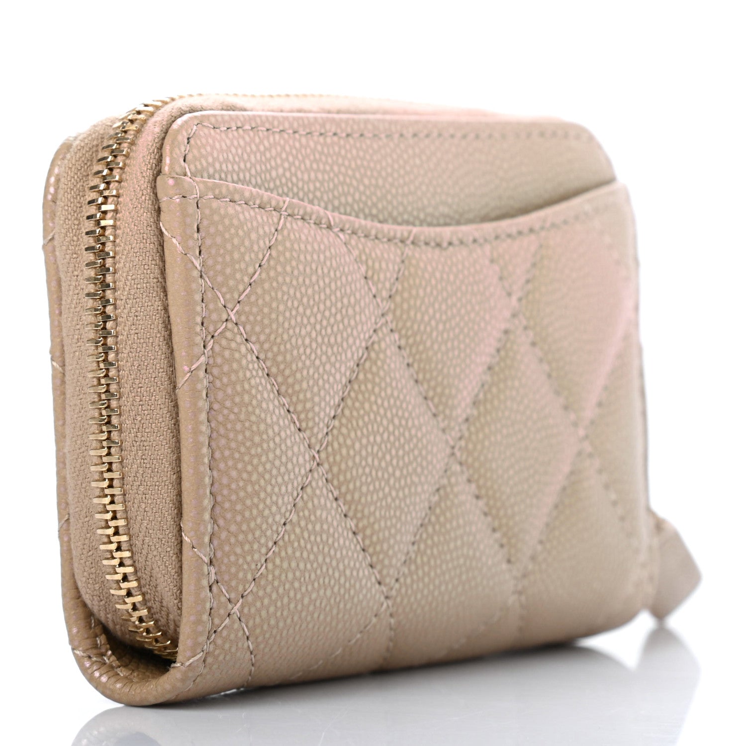 Chanel Iridescent Caviar Quilted Zip Around Coin Purse Dark Beige 3 of 7