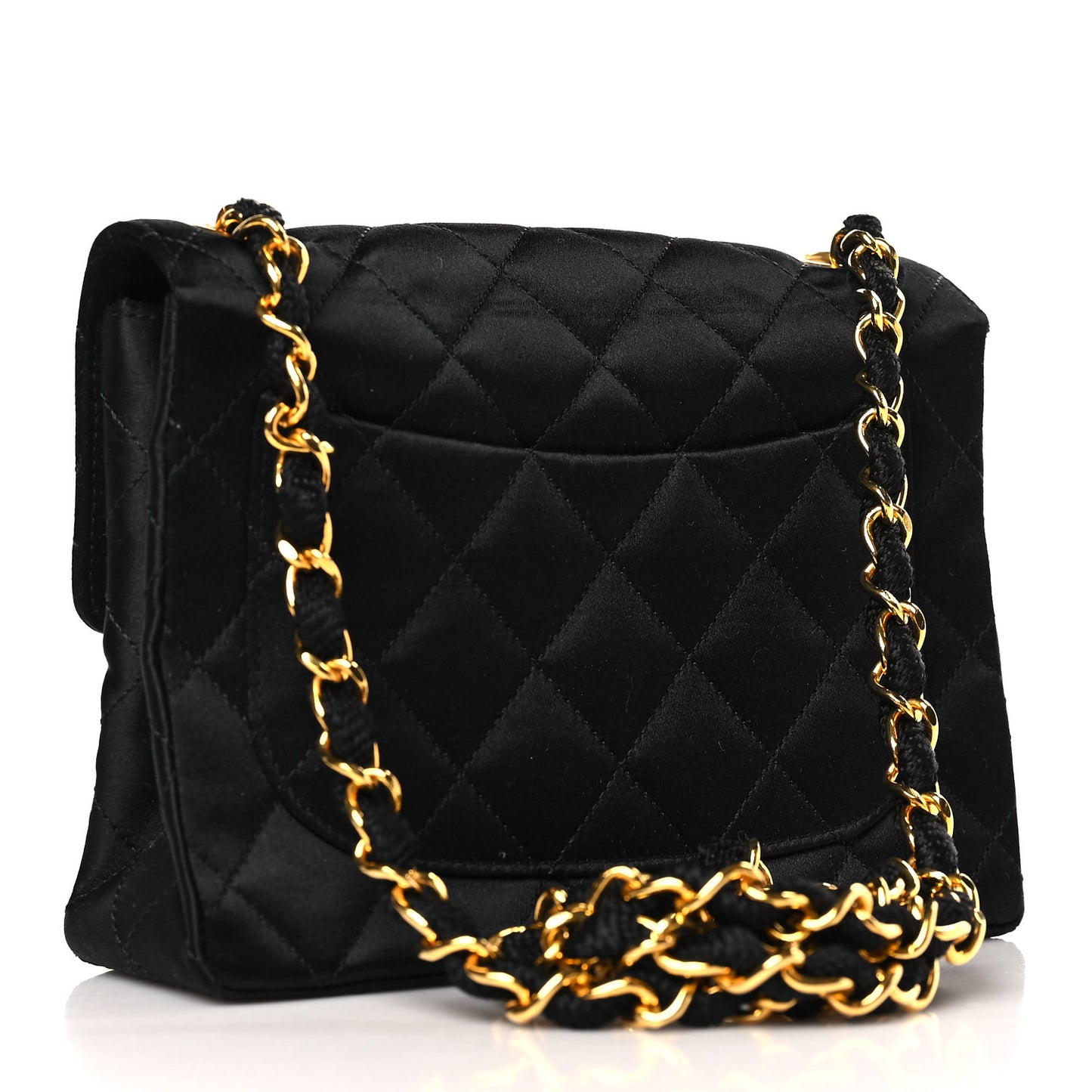 Satin Quilted Mini Square Flap Black