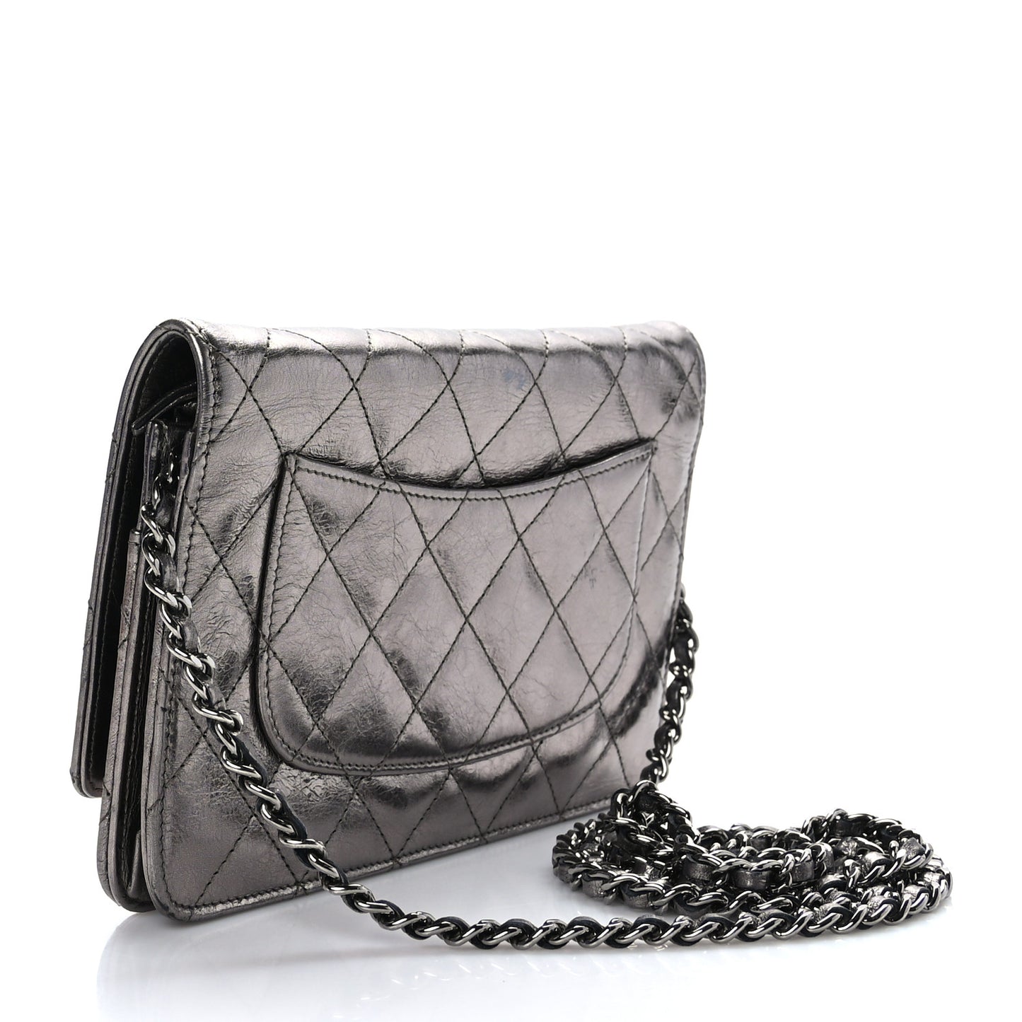 Metallic Aged Calfskin Quilted Reissue Wallet On Chain WOC Bronze