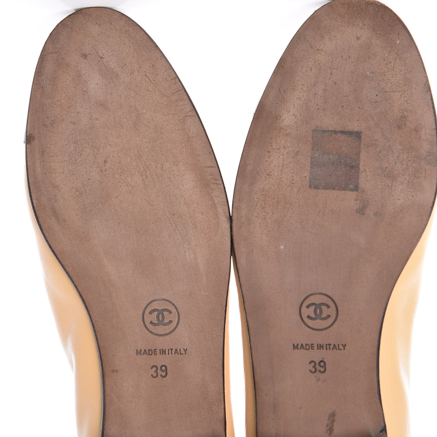 Lambskin Cap Toe CC Ballerina Flats 39 Beige Black
