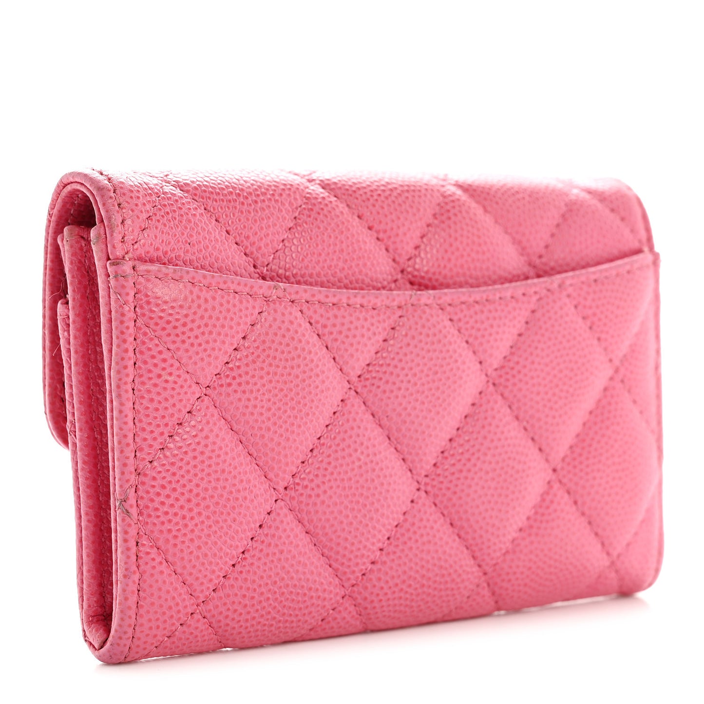 Caviar Quilted Flap Card Holder Wallet Pink