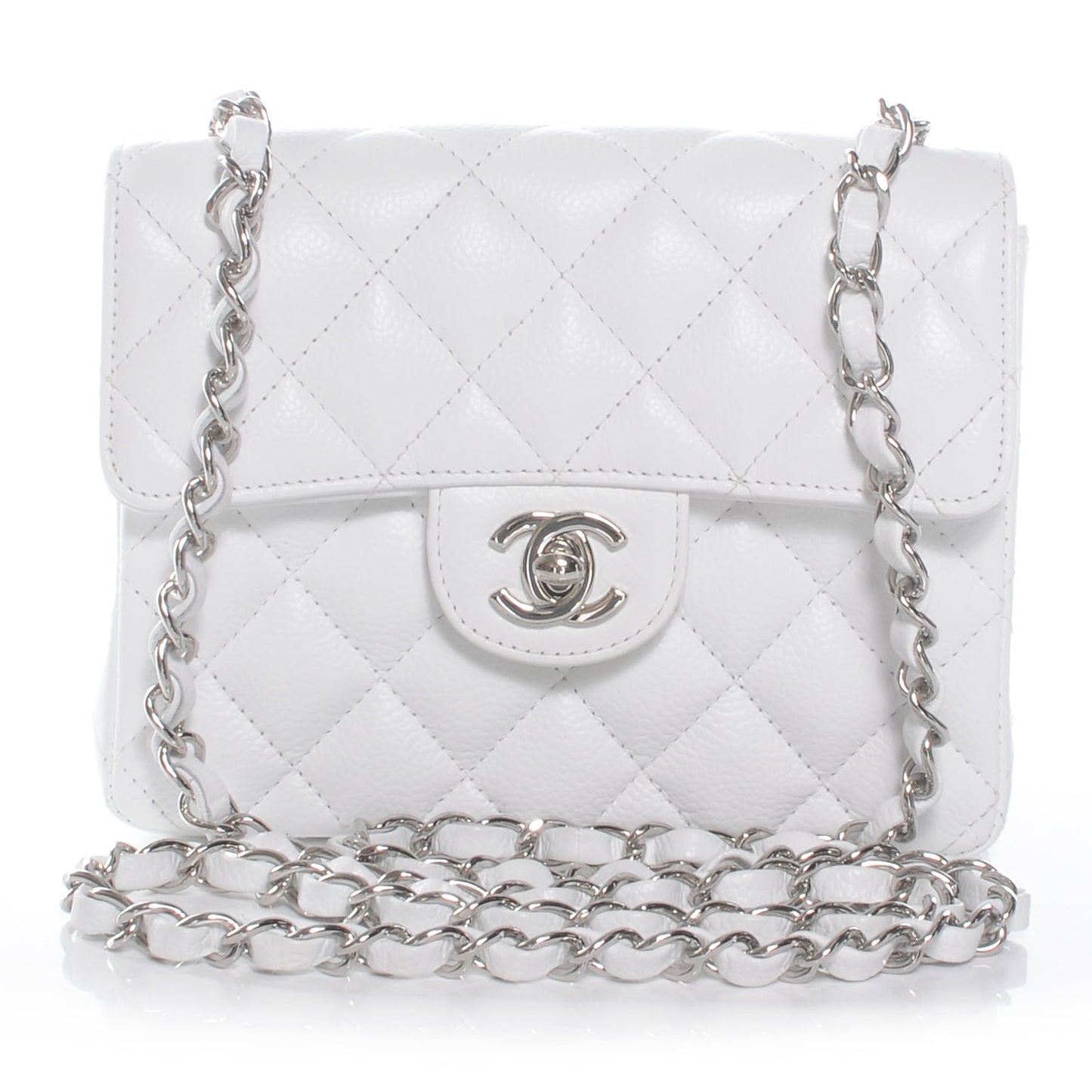 Caviar Quilted Mini Square Flap White