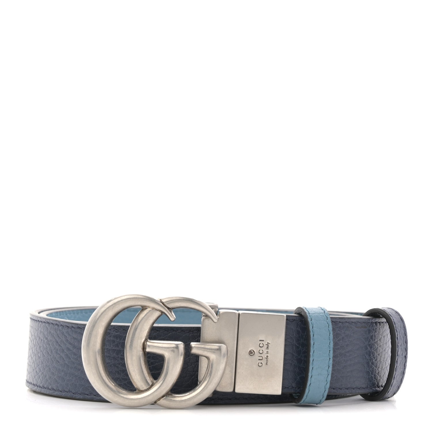 Gucci Calfskin Double G Reversible 37mm Belt 85 34 Petroleum Blue 1 of 5