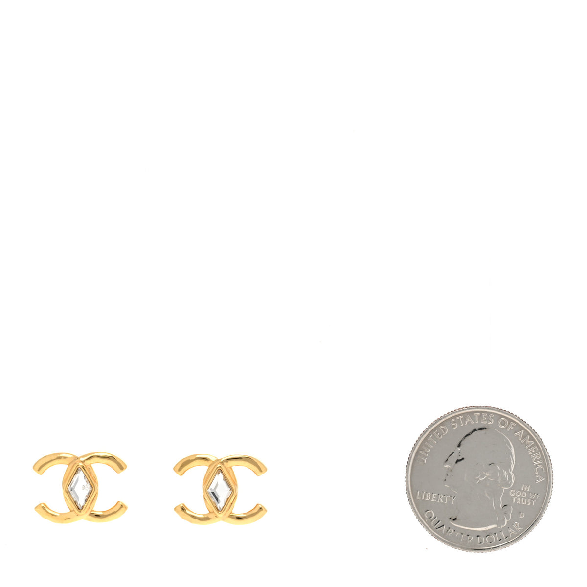 Metal Crystal CC Marquise Earrings Gold