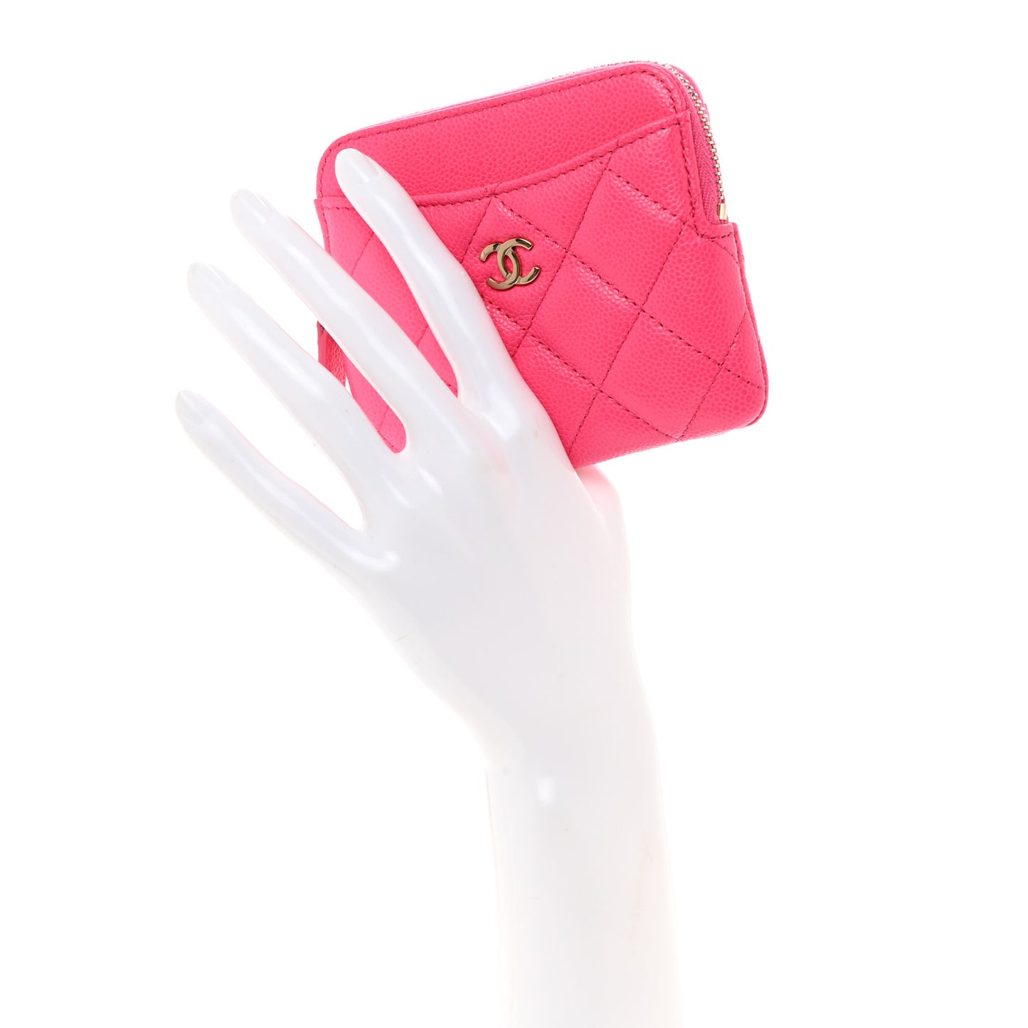 Caviar Quilted Zip Card Holder Wallet Pink