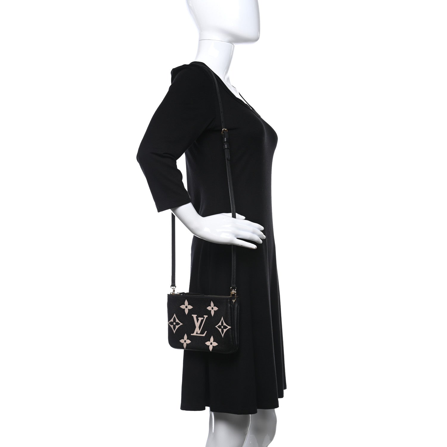 Louis Vuitton Empreinte Monogram Giant Double Zip Pochette Black Cream 2 of 11
