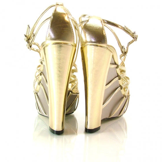 Satin Platform Wedge Heels Gold