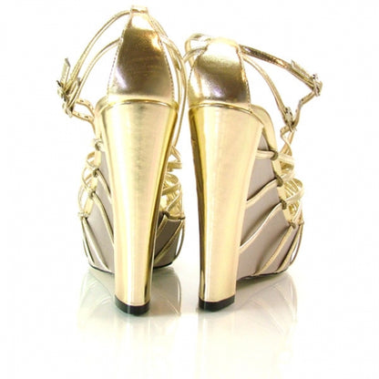 Christian Dior Satin Platform Wedge Heels Gold 3 of 7