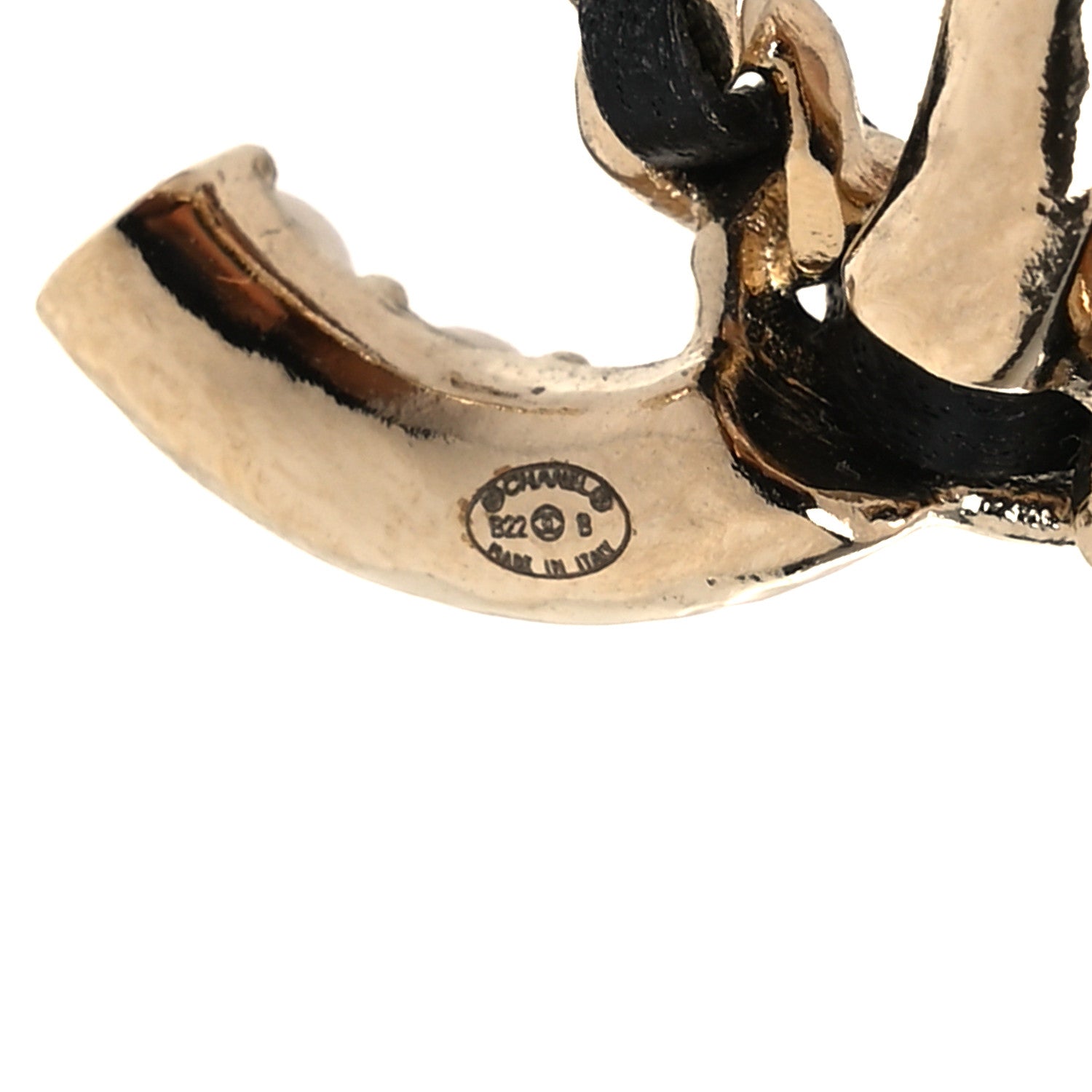 Chanel Pearl Lambskin Chain CC Stud Earrings Gold Black 4 of 5