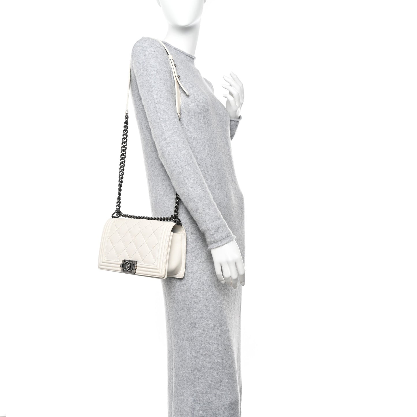 Calfskin Double Stitch Medium Boy Flap White