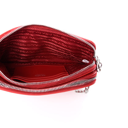Prada Nappa Impunture Diagramme Mini Double Zip Chain Crossbody Bag Fuoco 6 of 10