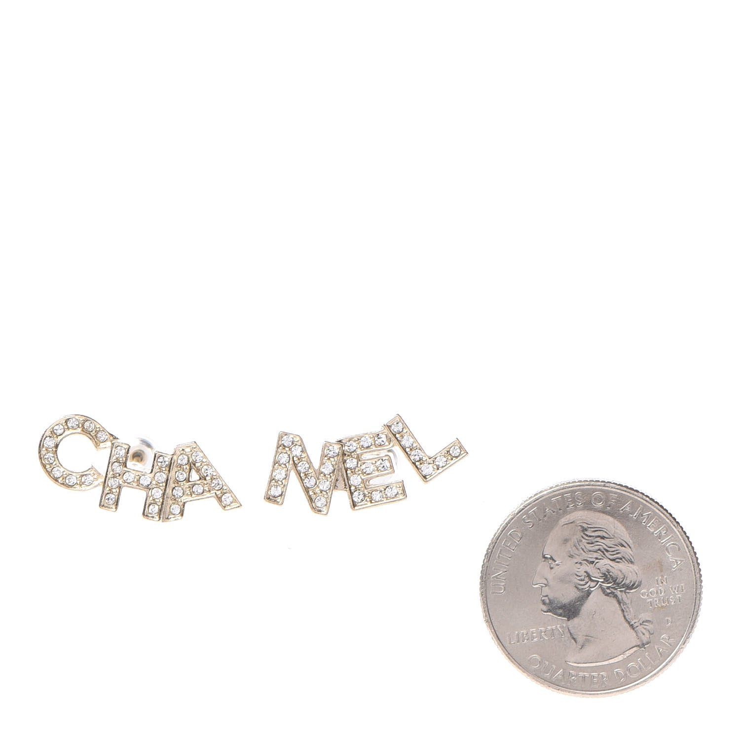 Chanel Crystal Pearl Signature Stud Earrings Gold 2 of 5