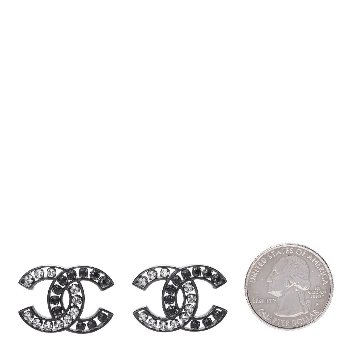 Chanel Ruthenium Crystal CC Earrings Silver Black 2 of 6