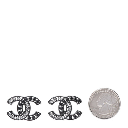 Chanel Ruthenium Crystal CC Earrings Silver Black 2 of 6