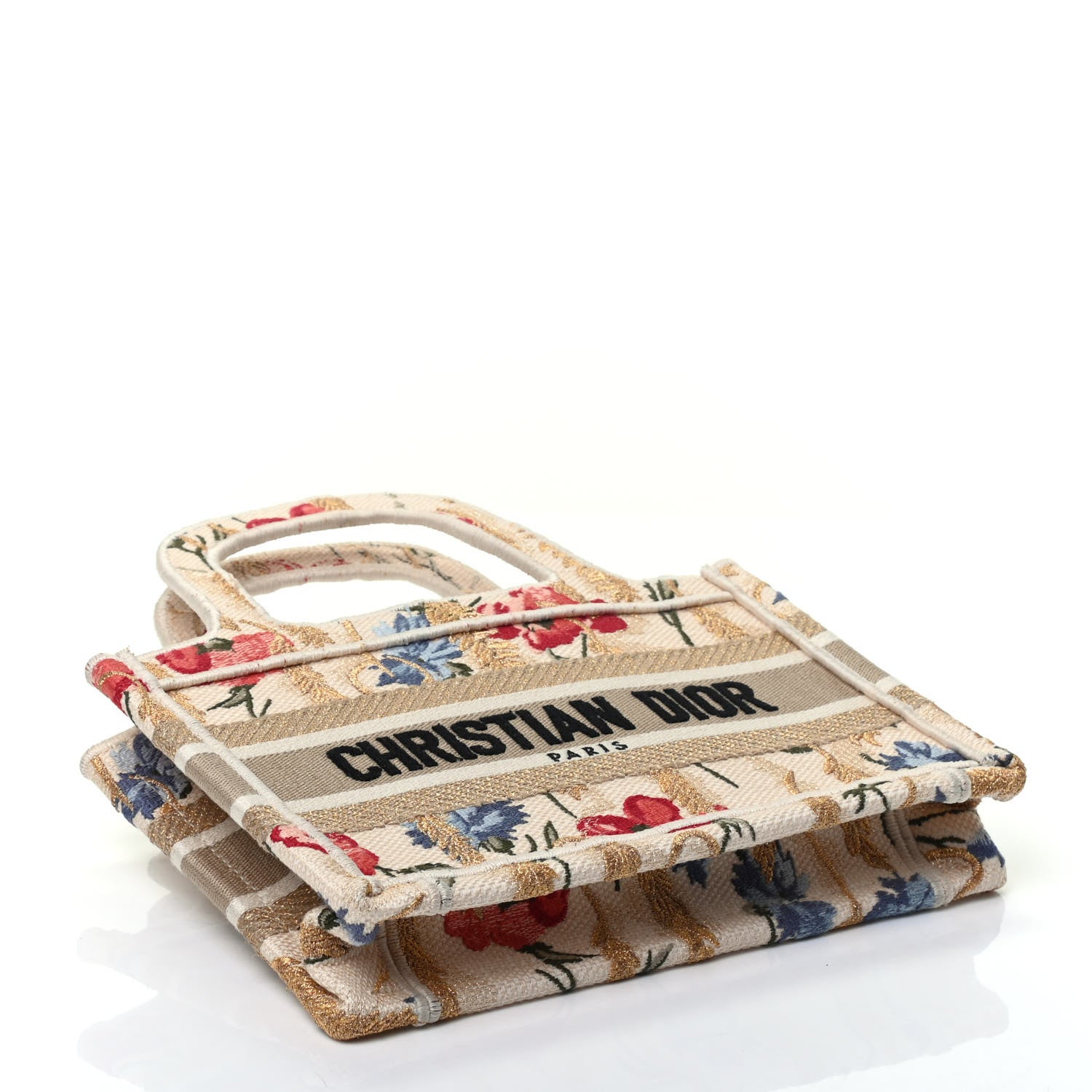 Christian Dior Canvas Embroidered Hibiscus Printed Mini Book Tote Beige Multicolor 4 of 9