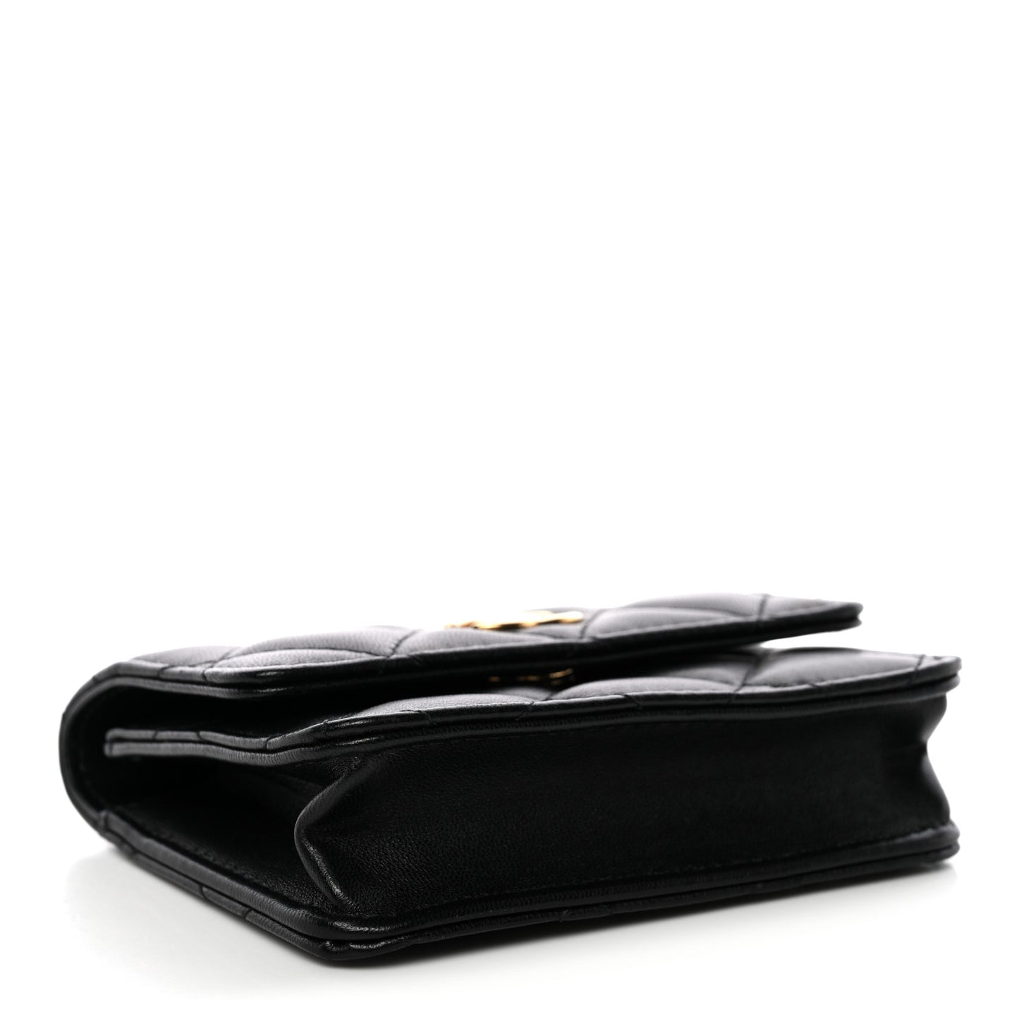 Lambskin Quilted CC Hook Card Holder Black